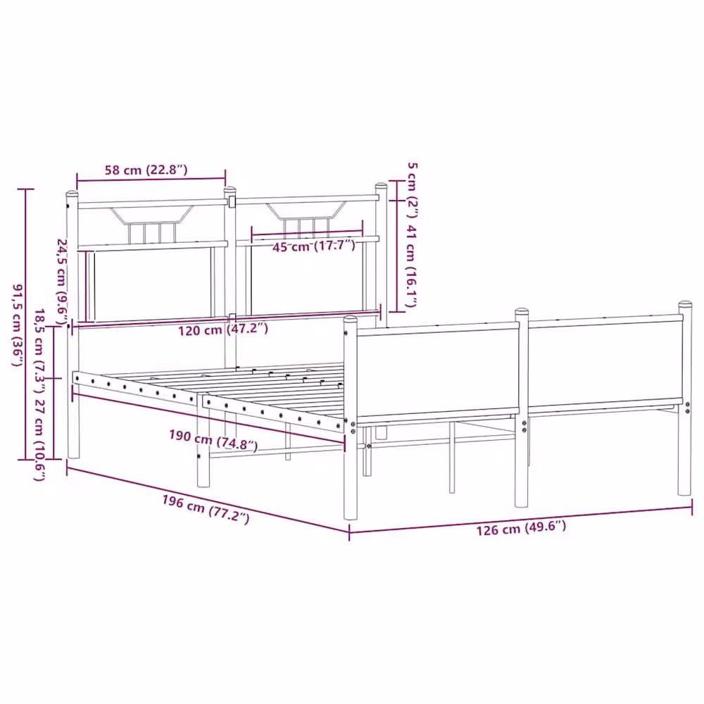 Berkfield Home Small Double Oak and Metal Bed Frame with Drawers, Brown, W/D/H: 120 x 190 x 91.5 cm – 6