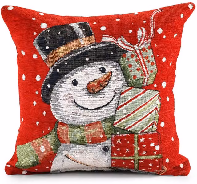 Velosso Xmas Snowman Presents Filled Cushion with Festive Design, Multicolour, W/D/H: 43 x 43 x 43 cm