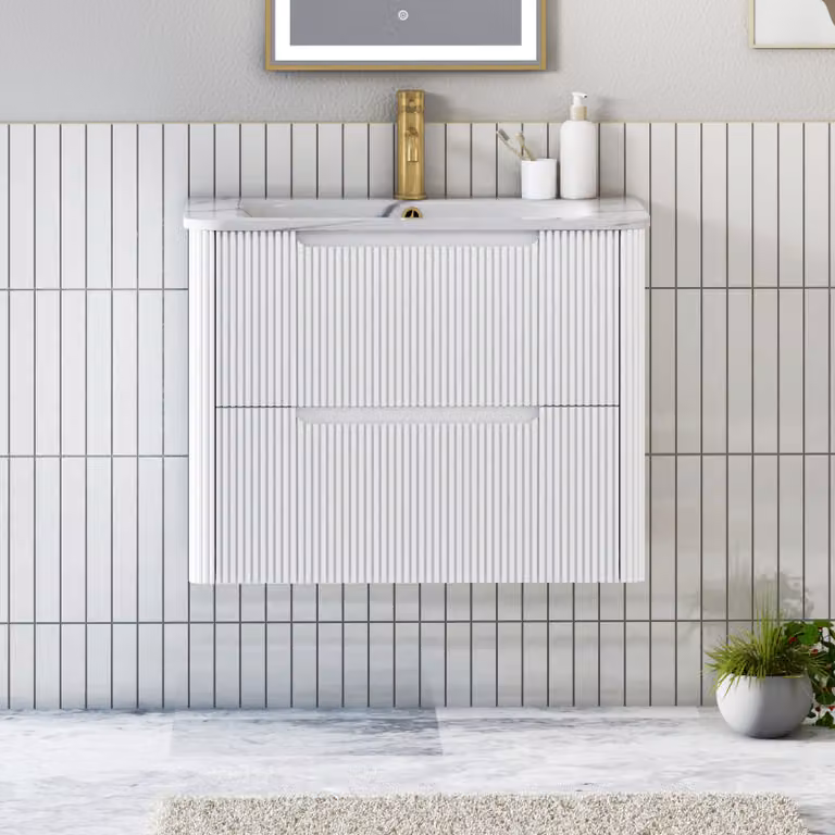 Royal Bathrooms Avenza 700mm Matt White Wall Hung Vanity Unit with 2 Drawers and Carrara White Basin