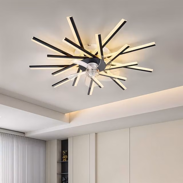 Livingandhome Modern Dimmable LED Ceiling Fan Light with Remote Control and Night Light in Black