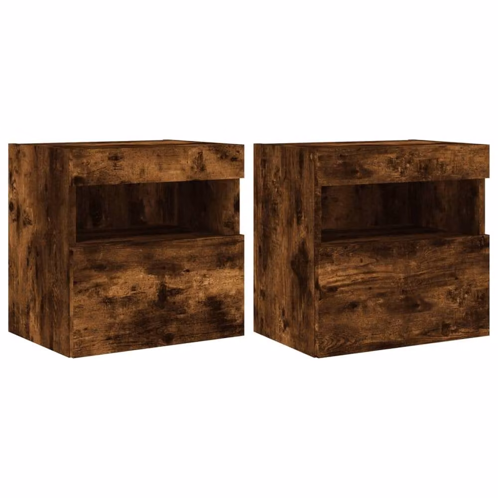 Berkfield Home Set of 2 Modern TV Wall Cabinets with LED Lights in Smoked Oak Brown, W/D/H: 40 x 30 x 40 cm – 1