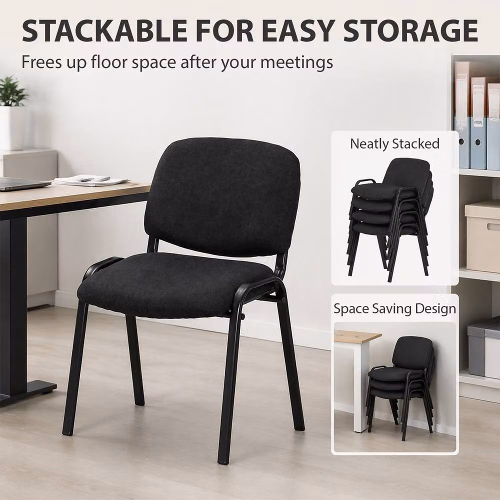 HOMCOM Stackable Meeting Chair with Padded Fabric Seat in Black – 5