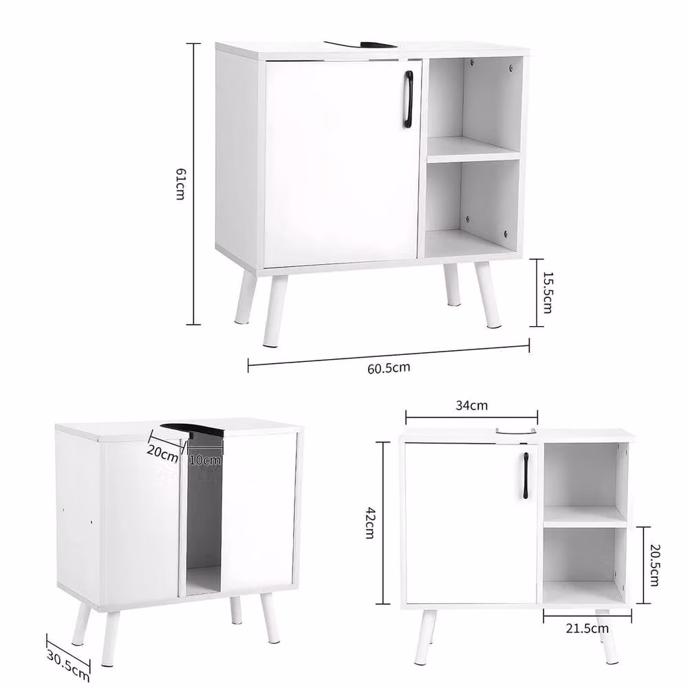 NESTLUNE White Under Sink Bathroom Basin Unit with Hinged Doors and Open Shelf Storage – 2