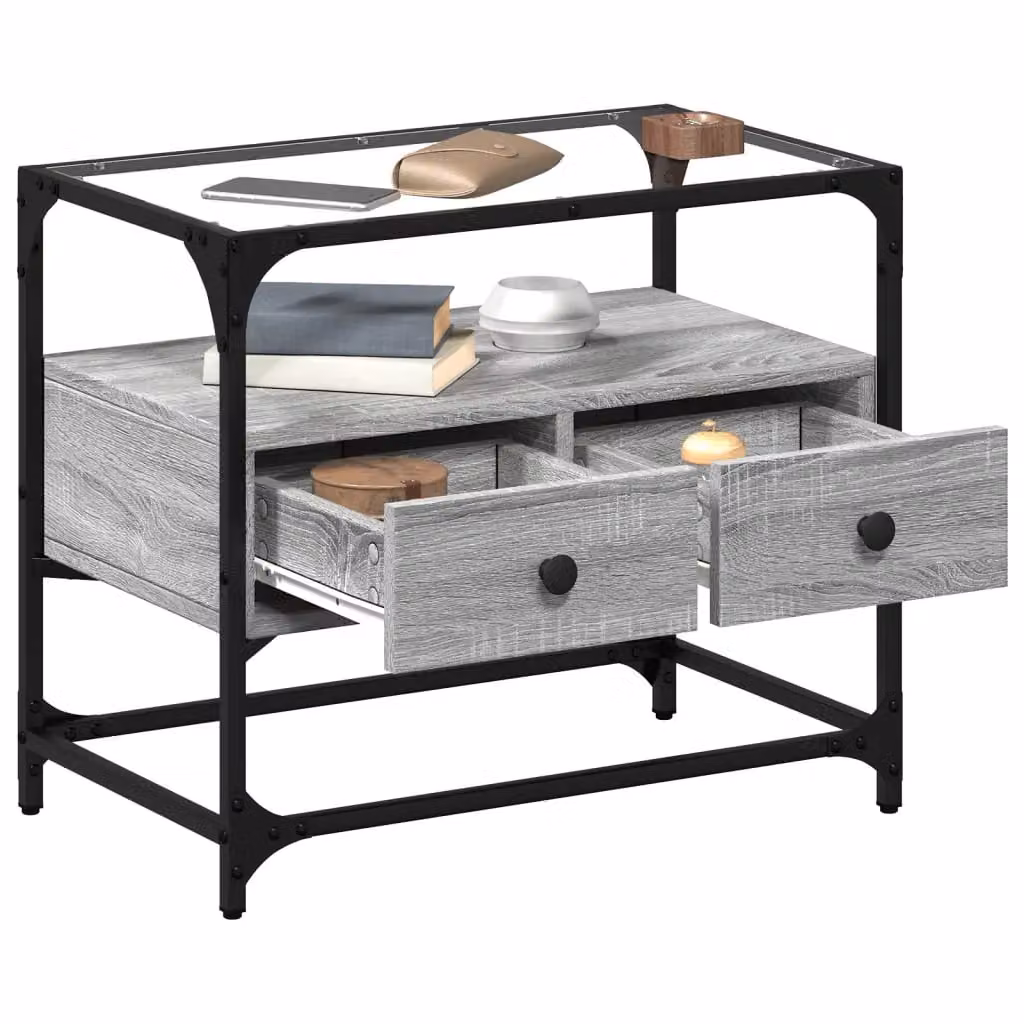 Berkfield Home TV Cabinet in Grey Sonoma with Glass Top, W/D/H: 60 x 35 x 51 cm – 3