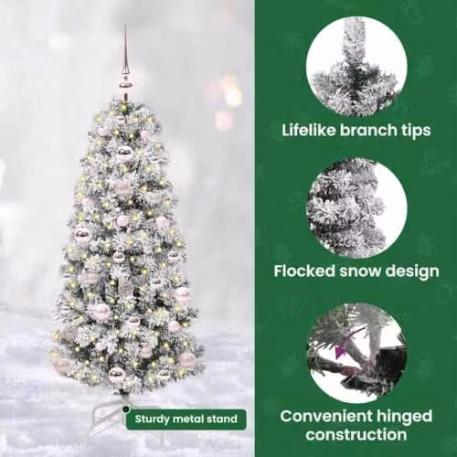 vidaXL Artificial Hinged Christmas Tree in Green and White, Height: 120 cm – 5