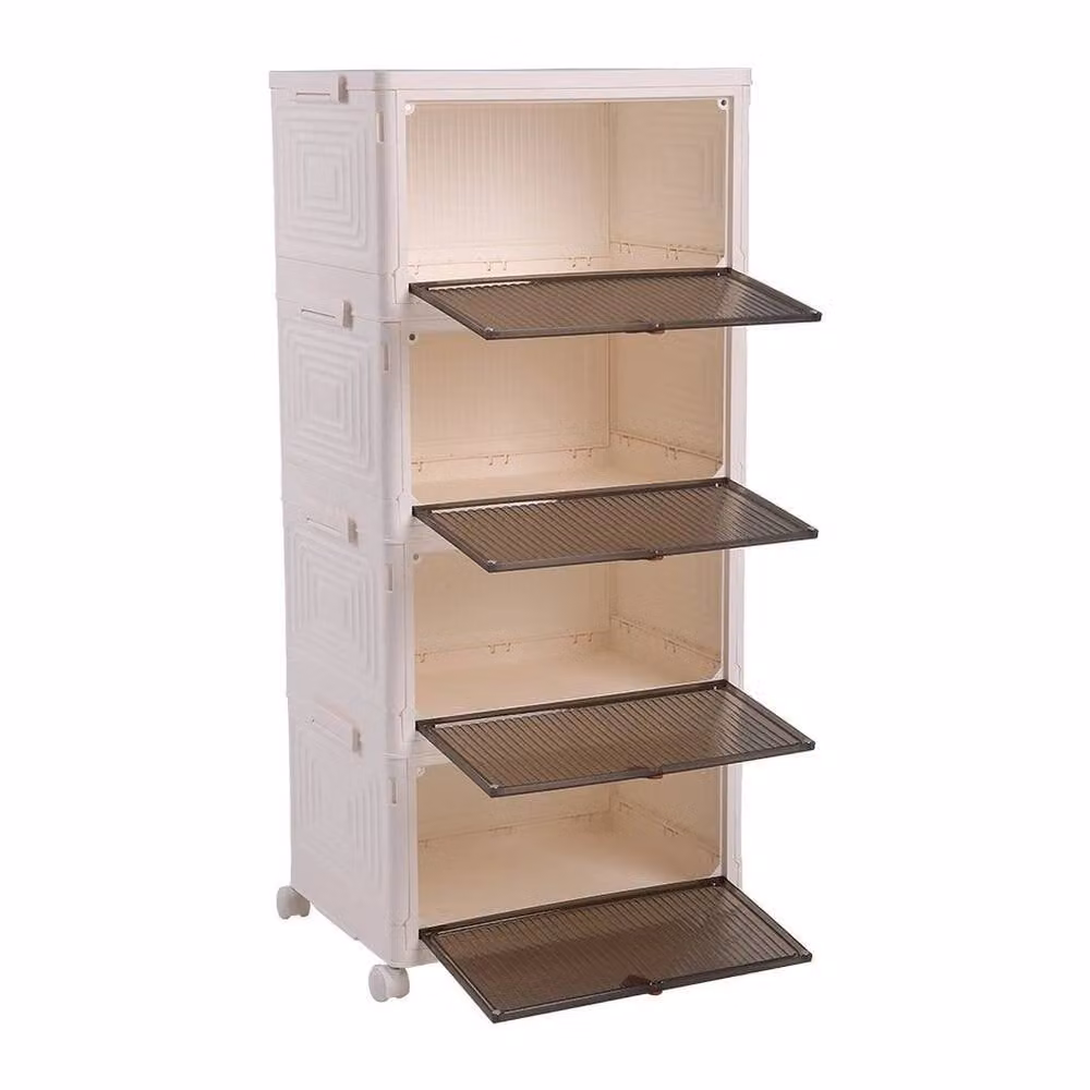 SPETLEK Large 4-Tier Stackable Folding Storage Box Cabinet in White