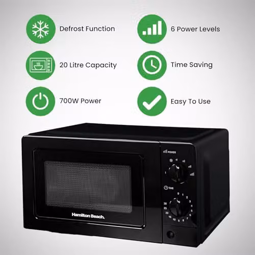 Hamilton Beach 700W Solo Countertop Microwave Oven, 20L Capacity, Black – 3