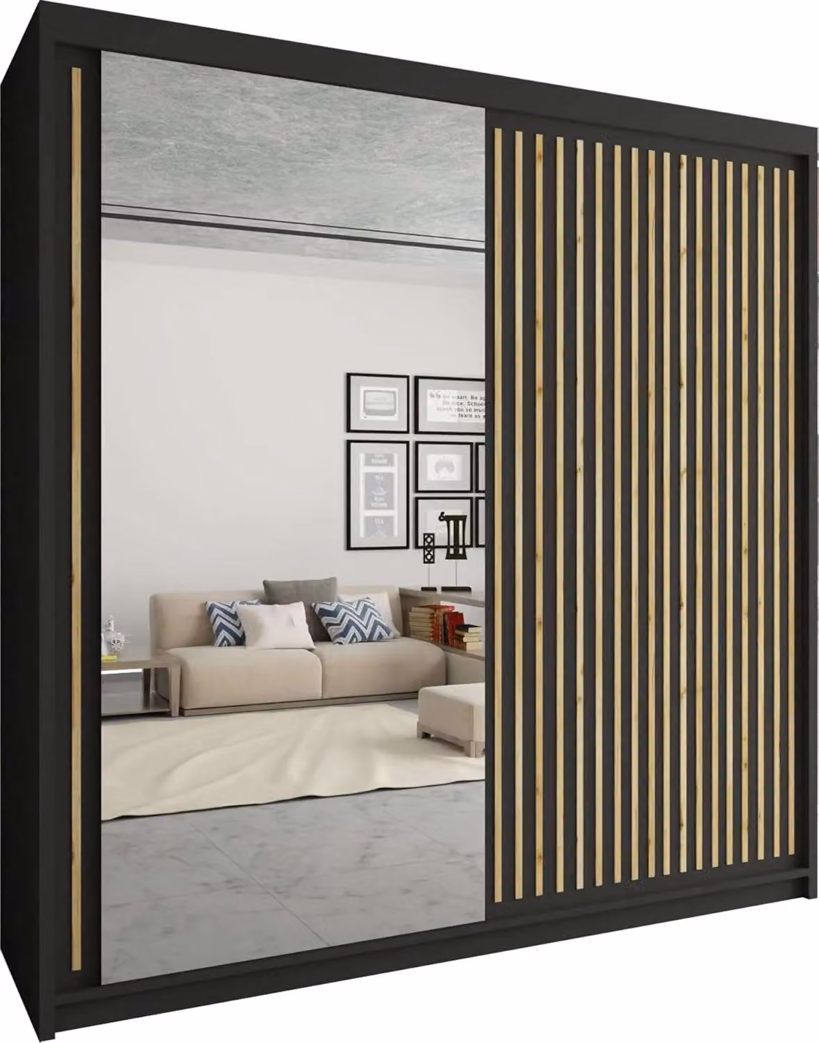 Sliding Wardrobes 4U Sleek Black Mirror Sliding Wardrobe with Integrated LED Lighting W: 150 cm, H: 217 cm – 2
