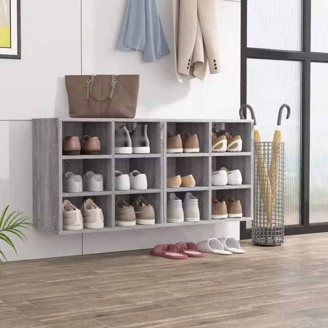 Berkfield Home Set of 2 Wall Mounted Shoe Cabinets in Grey, W/D/H: 52.5 x 30 x 50 cm