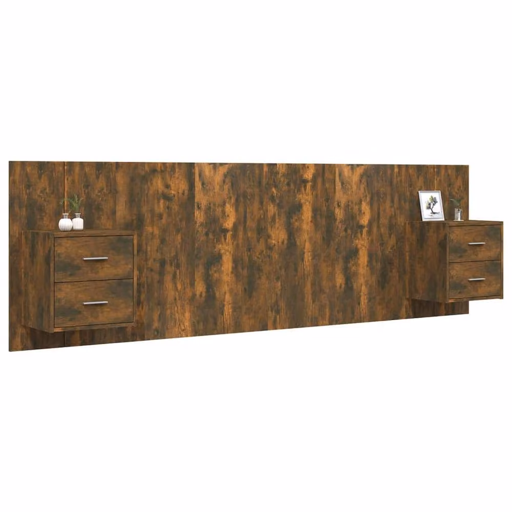 Berkfield Home Smoked Oak Bed Headboard with Integrated Nightstands in Brown – 3