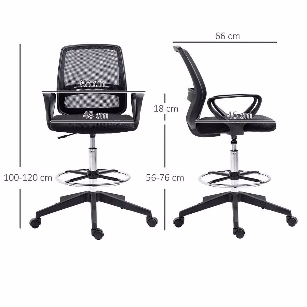 Rolipo Ergonomic Mesh Drafting Office Chair with Foot Ring and Lumbar Support in Black – 4