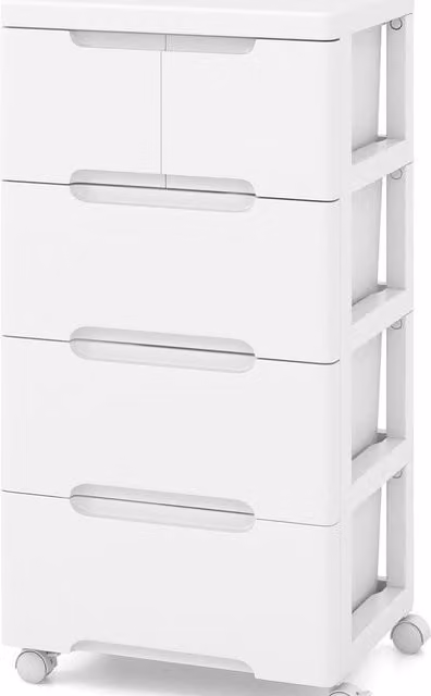 Costway White 4-Drawer Plastic Storage Cabinet with Castors and Lock
