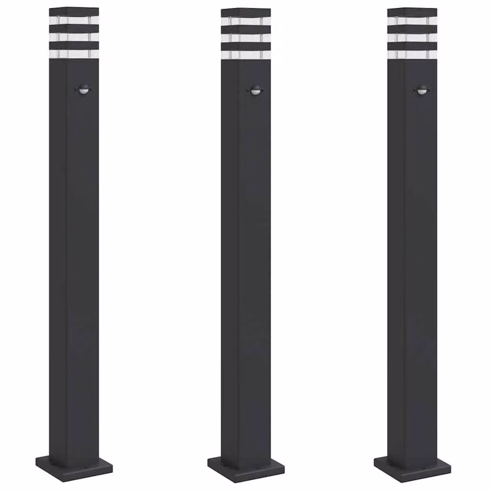 Berkfield Home Set of 3 Black Aluminium Outdoor Floor Lamps with Motion Sensor and Timer, Height: 110 cm – 2