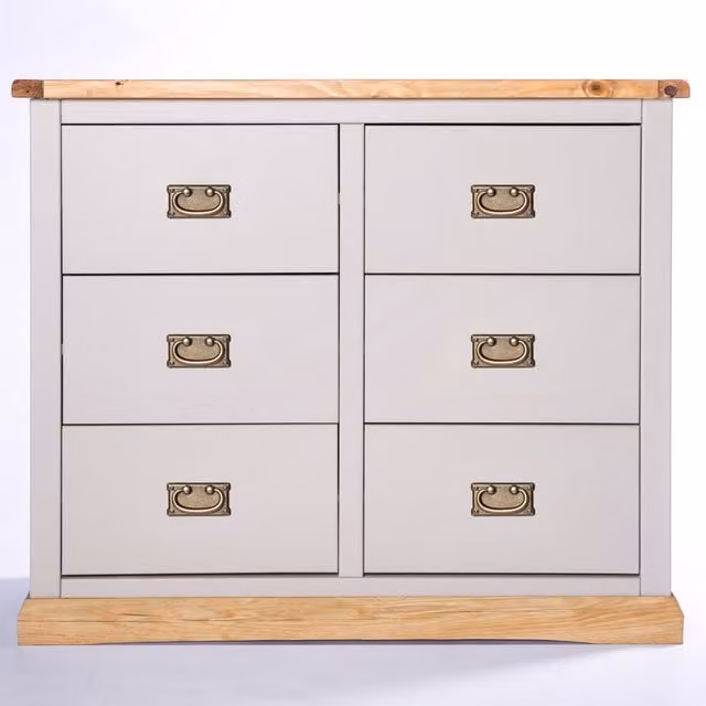 Cabinet Bits Bomporto 6 Drawer Chest of Drawers in Light Grey with Gold Handles