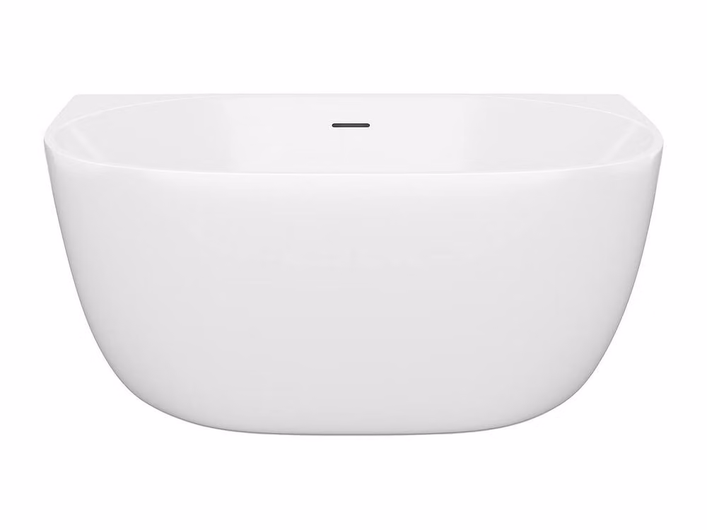 Vente-unique White Oval Semi-Freestanding Acrylic Bath, W/D/H: 130 x 72 x 58 cm – 2
