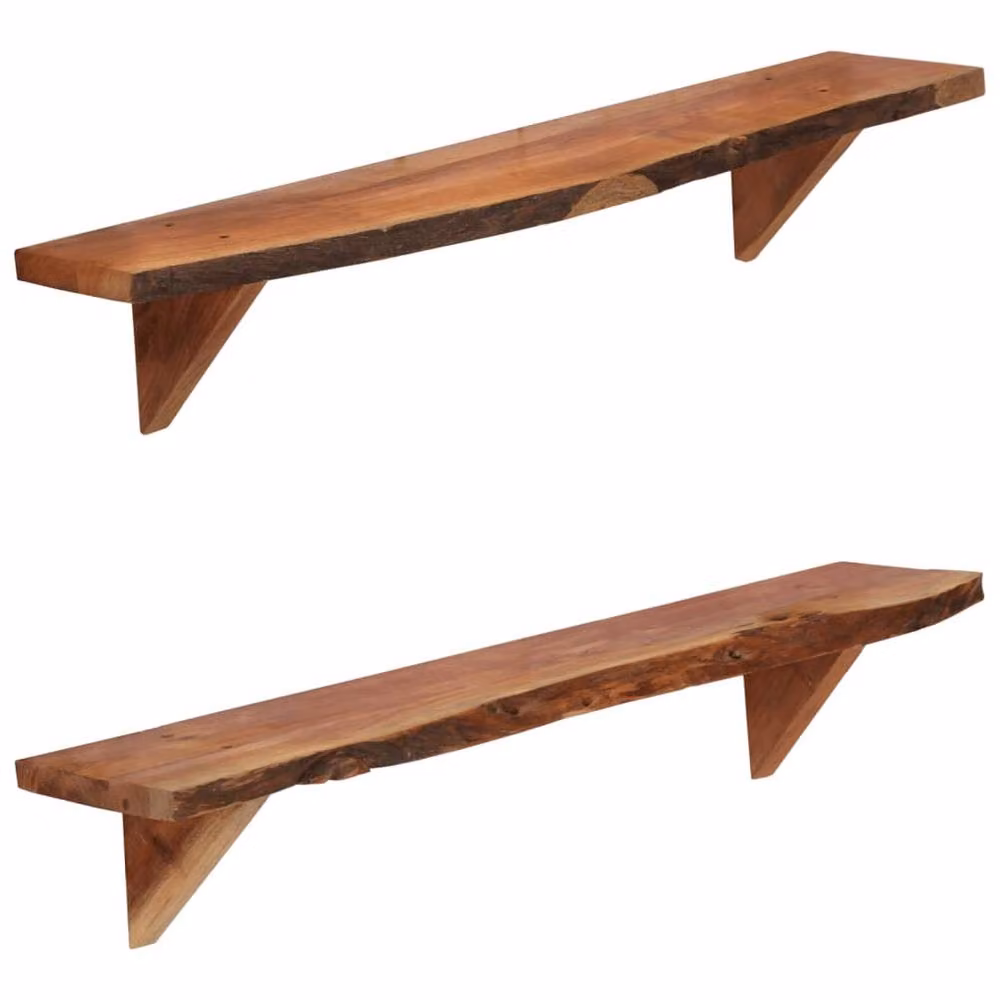 Berkfield Home Set of 2 Wall Mounted Acacia Wood Shelves in Brown, W/D/H: 90 x 20 x 18 cm – 2