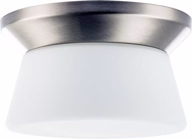 Happy Homewares Modern LED Round Ceiling Light with White Glass Shade in Metallic Silver – 1