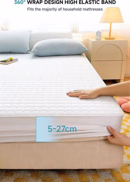 Living and Home White Quilted Microfibre Fitted Sheet, Single, W/D/H: 90 x 200 cm – 1