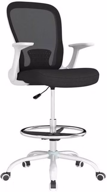 NESTLUNE Ergonomic Mesh Drafting Chair in Black with Foot Ring and Armrests
