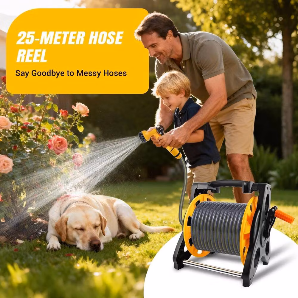 FLAVORA Heavy Duty Garden Hose Reel with 25m Hose in Yellow – 2