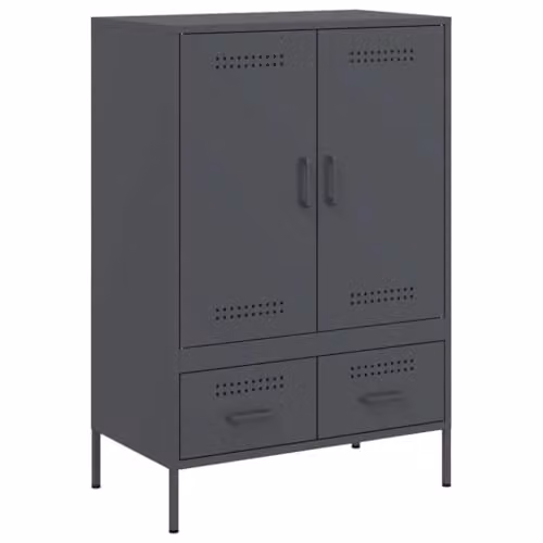 vidaXL Anthracite Metal Highboard with Hinged Doors and Internal Shelves, W/D/H: 68 x 39 x 101.5 cm