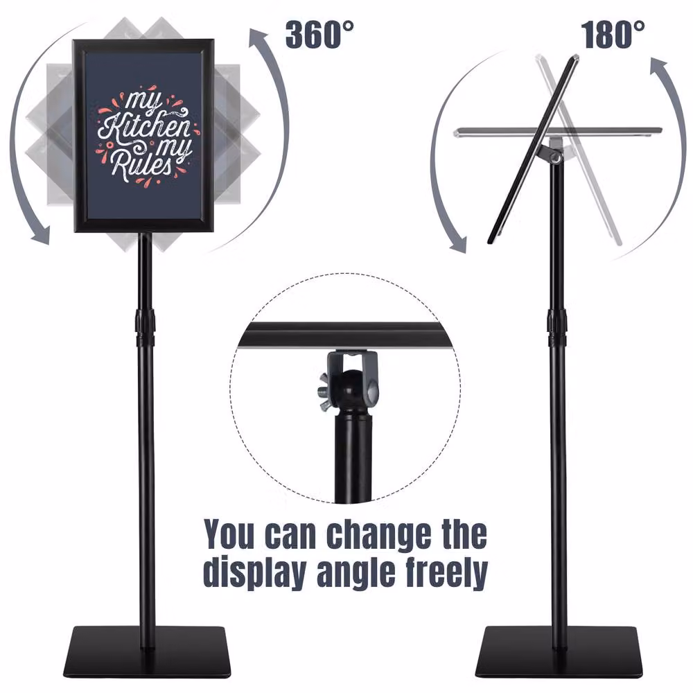 Costway Adjustable A4 Pedestal Poster Stand Shop Sign Display Holder Advertisement Board in Black – 4
