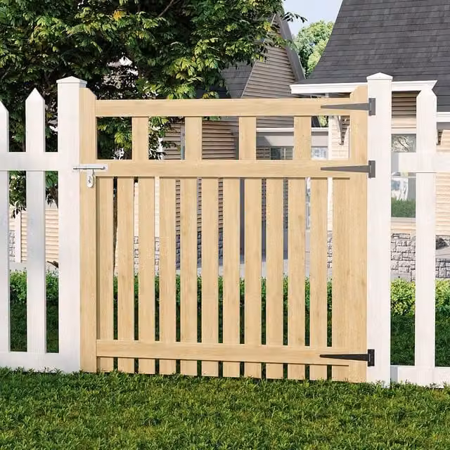Livingandhome Brown Spruce Wood Garden Fence Single Gate with Raised Sides, Width: 120 cm