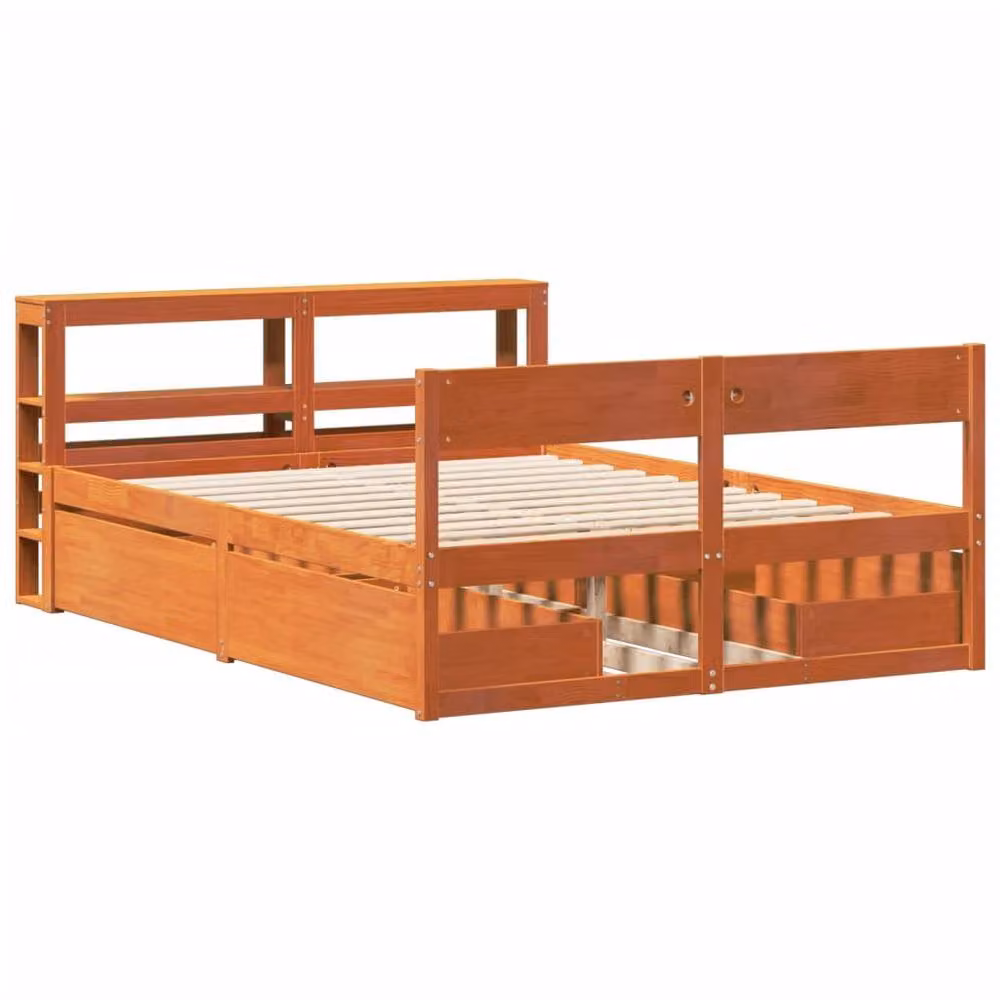 Berkfield Home Rustic Small Double Pine Bed Frame in Waxed Brown, W/D/H: 120 x 190 cm – 2