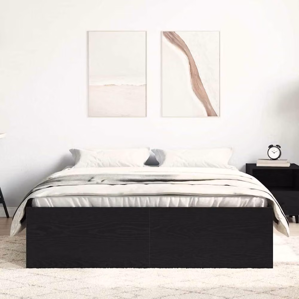 Berkfield Home Black Oak Bed Frame with Side Compartments, W/D/H: 140 x 190 cm, Engineered Wood – 3