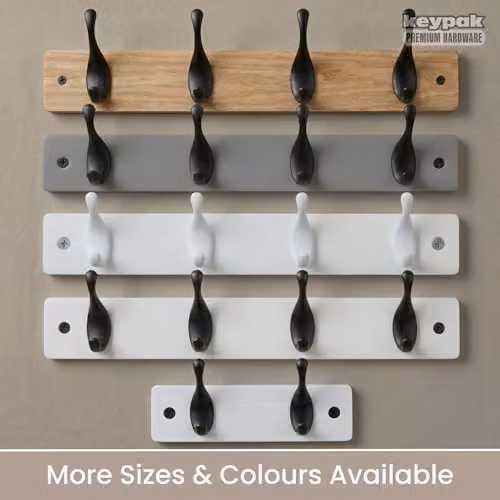 Keypak 6 Matte Black Coat Hooks with Ash Effect Wood Board, Width: 68 cm – 5