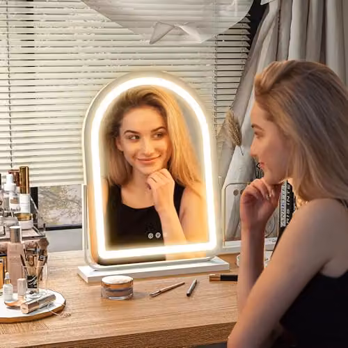HOMCOM LED Vanity Dressing Table Mirror in White, Dimmable and Adjustable, W: 43 cm, H: 59 cm – 5