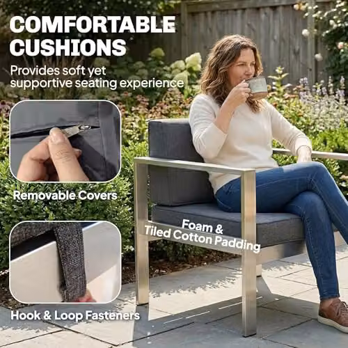 Outsunny 4 Seater Aluminium Garden Furniture Set with Dark Grey Olefin Cushions – 4