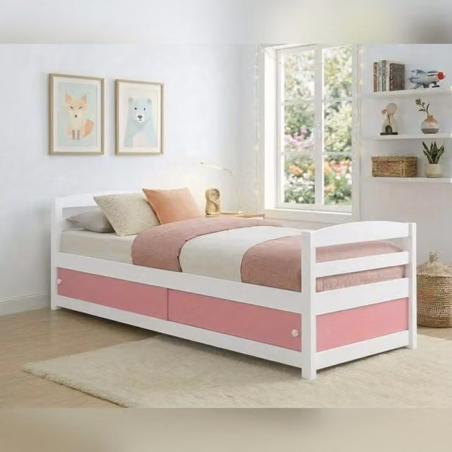 Comfy Living Ltd Single Wooden Storage Bed with Sliding Doors in Pink