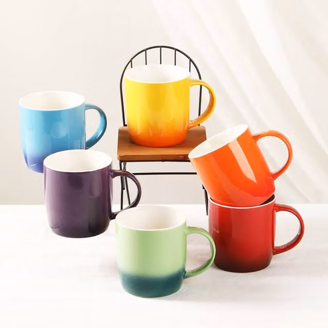 Simpa Set of 6 Multicolour Rainbow Stoneware Mugs, 350ml