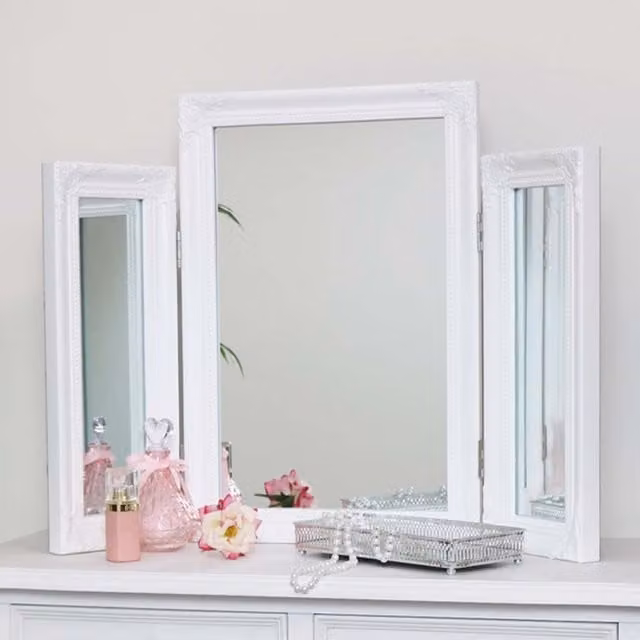 Melody Maison Ornate Vintage Triple Dressing Table Mirror in White