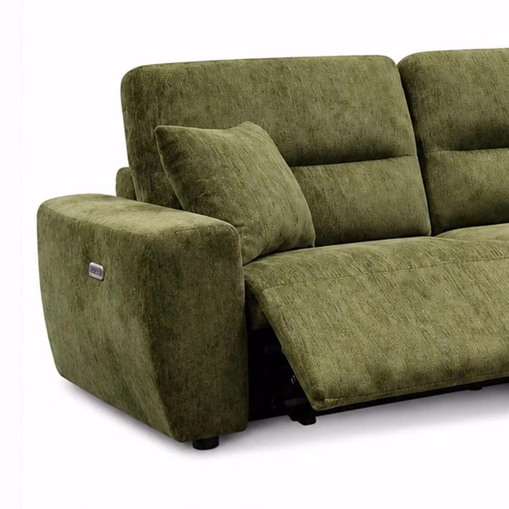 Furnishings For Less UK Denton Green Right Hand Electric Recliner Chaise Sofa in Green Chenille Fabric – 3