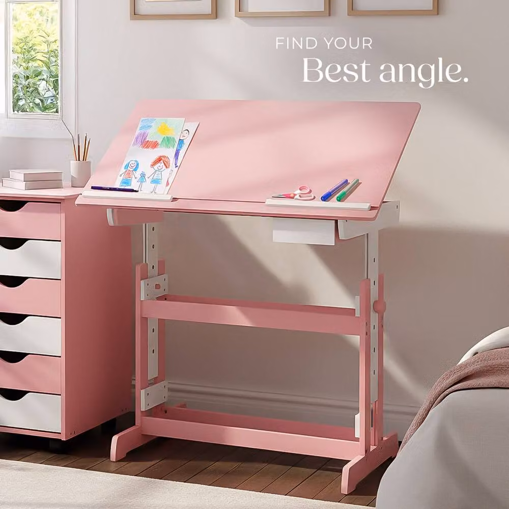tectake Pink Childrens Writing Desk with Height Adjustable and Tilting Top – 2