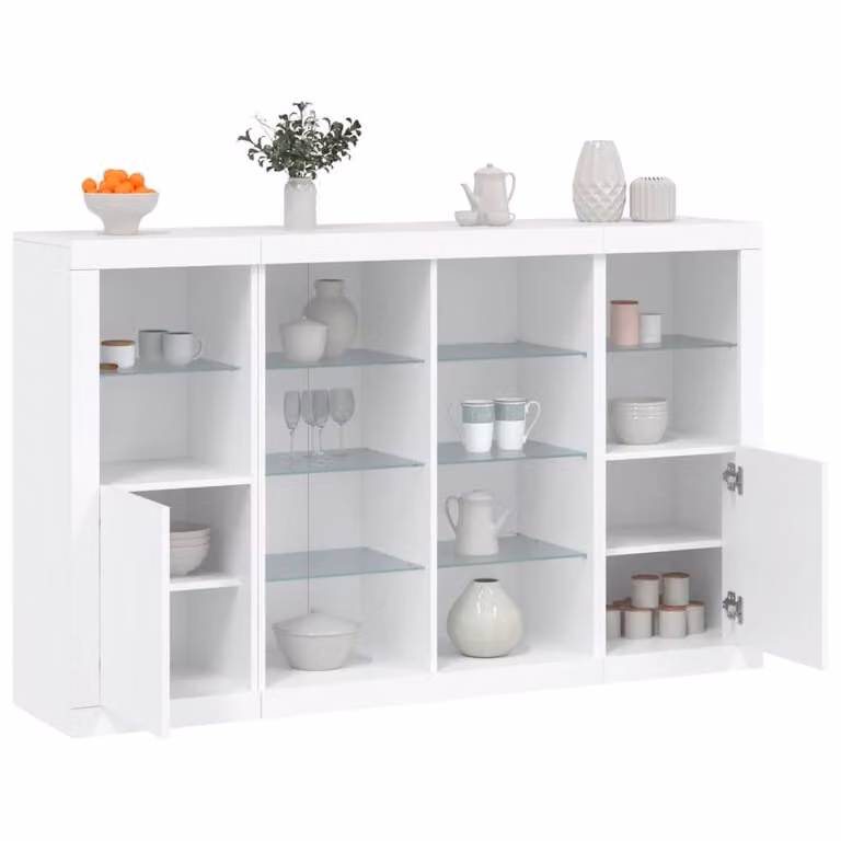 Berkfield Home Set of 3 Modern White Matt Sideboards with Integrated LED Lighting and Glass Details