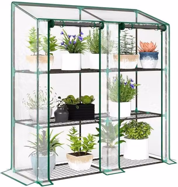 VOGREX Mini Green House with 3 Tier Shelves, Transparent, H x W x D: 151 x 143 x 46 cm – 1