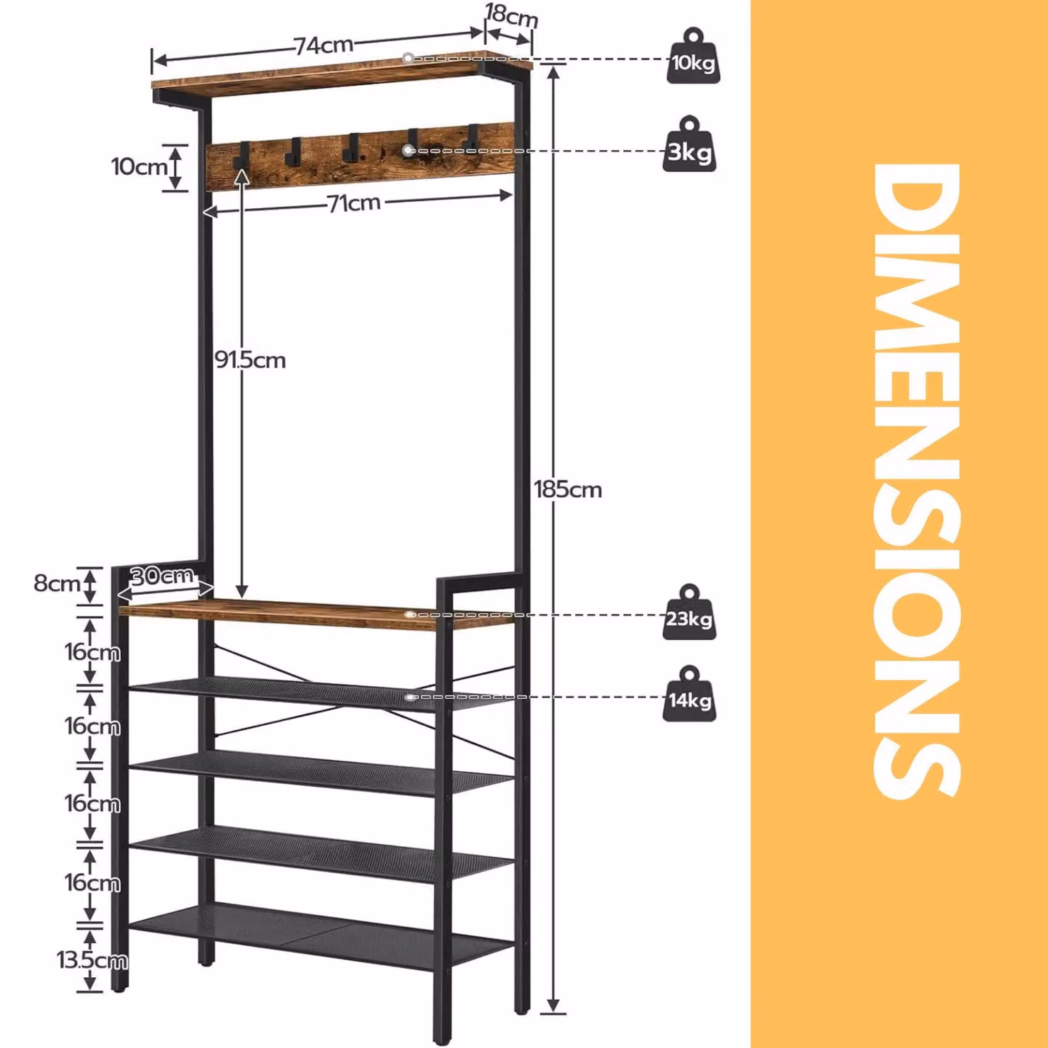 Rafaelo Mobilia Industrial Hall Tree with Bench in Brown – 2