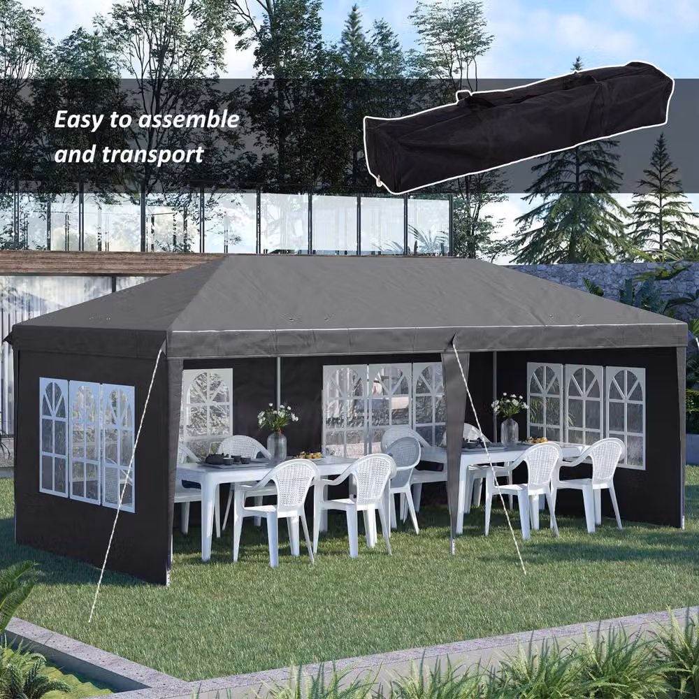 OUTSUNNY Grey Pop Up Garden Gazebo, W: 600 cm, D: 300 cm, H: 270 cm to 300 cm – 4