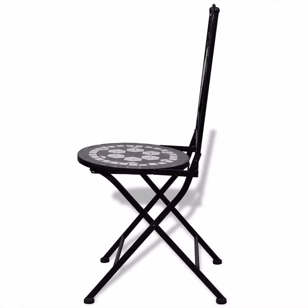 Berkfield Home Set of 2 Folding Bistro Chairs in Black and White Ceramic and Metal – 5