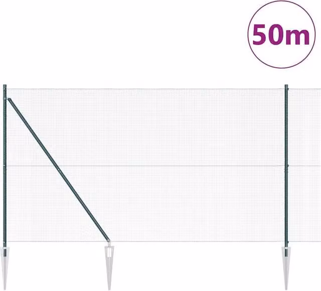 Berkfield Home Green Steel Welded Wire Fence with 13 Spike Posts, 1.5 x 50 m