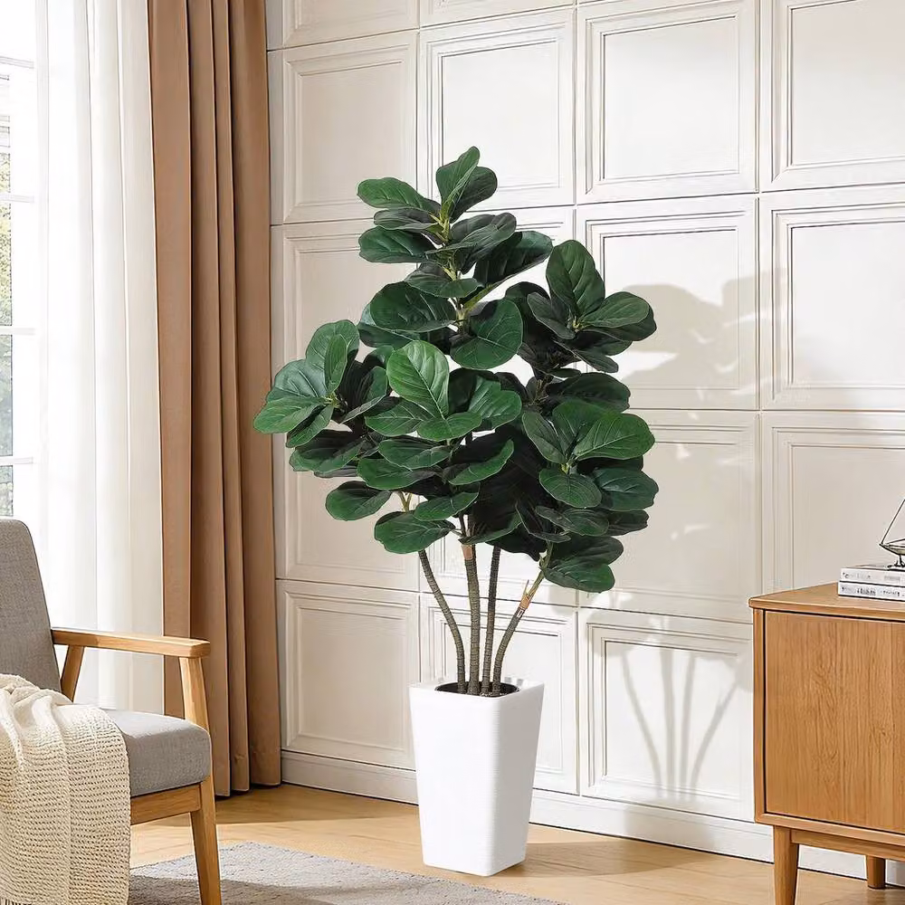 VOGREX Artificial Fiddle Leaf Tree Faux Ficus Lyrata in Green, Height: 152.4 cm – 3
