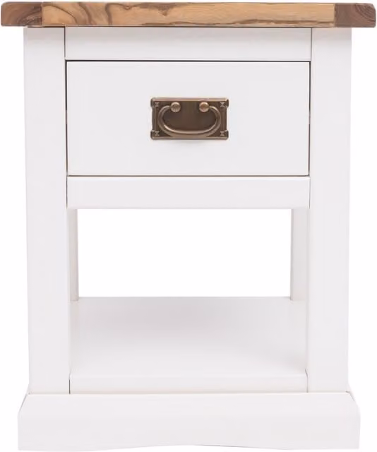 Cabinet Bits Cosenza 1 Drawer Bedside Table with Shelf in White and Brass Drop