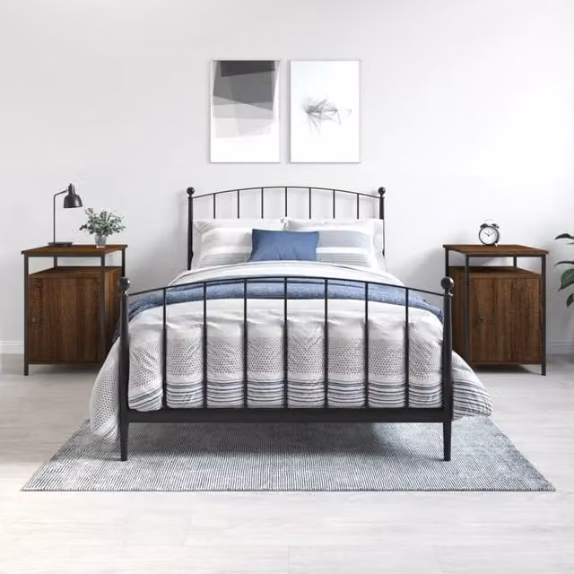 Berkfield Home Set of 2 Brown Oak Bedside Cabinets, W/D/H: 40 x 42 x 60 cm