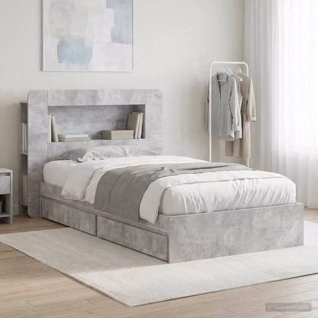 Berkfield Home Modern Bed Frame with Storage Drawer in Concrete Grey, W/D/H: 90 x 190 cm