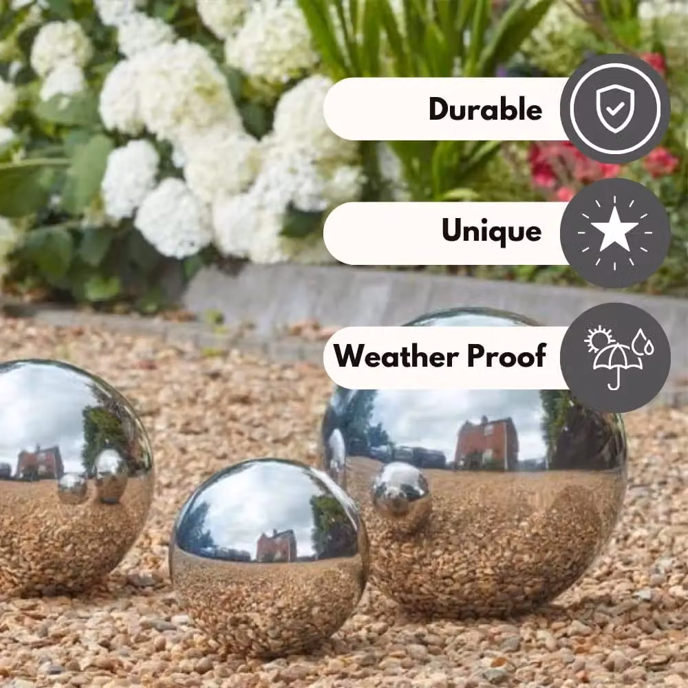 Marco Paul Silver Stainless Steel Modern Round Gazing Ball Garden Ornament, Diameter: 15 cm – 4