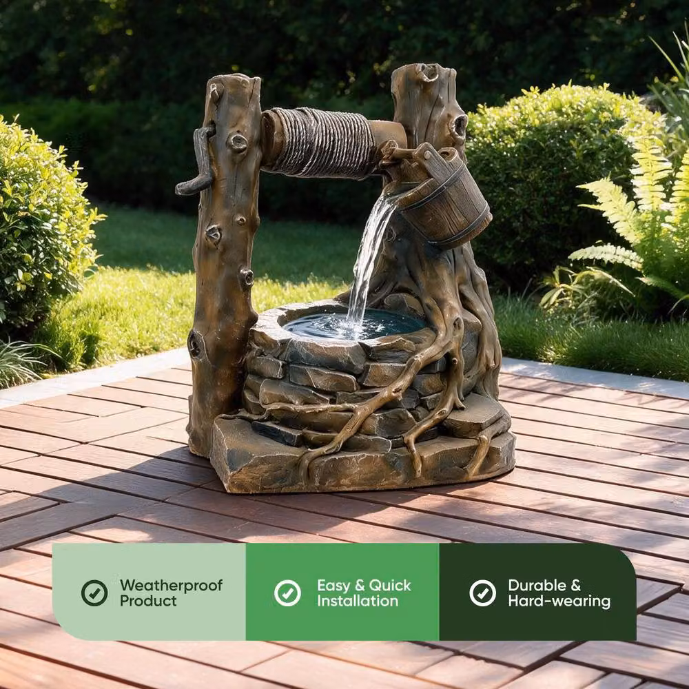 Gardenwize Solar Rustic Brick Well Water Feature Fountain in Brown – 3