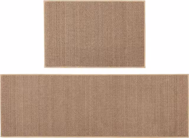 JVL Antarra Machine Washable Non-Slip Doormat and Runner Set in Beige and Brown